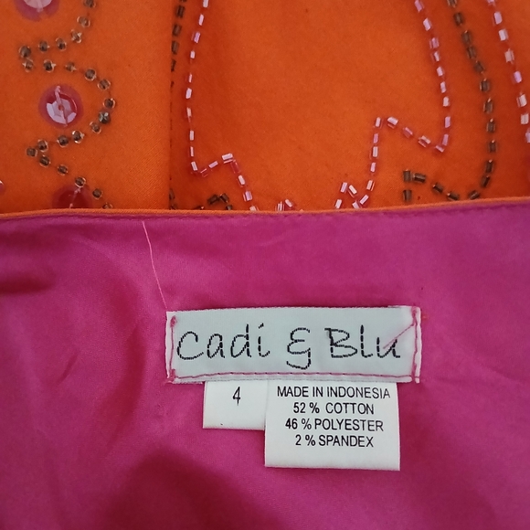 Cadi & Blu Orange Pink A Line Skirt Beaded Sequin Boho Size 4 - Picture 12 of 15
